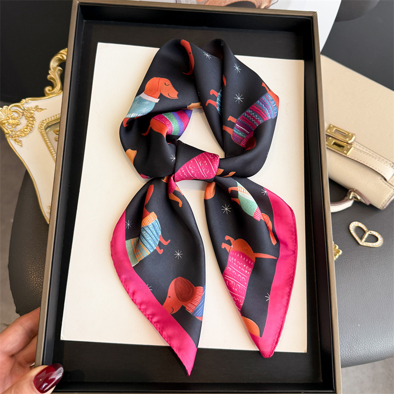 Silk Scarf Square - Fashion Wiener Dog Print Bandana Scarf