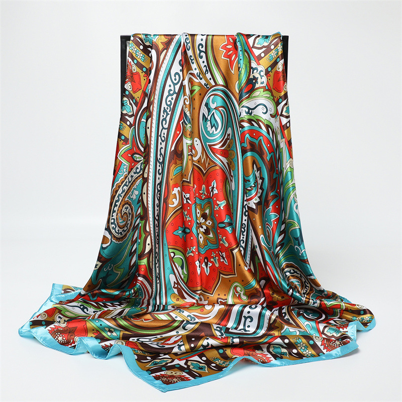90cm Fashion Printed Big Squar - Silk Scarf Square 评论和价格
