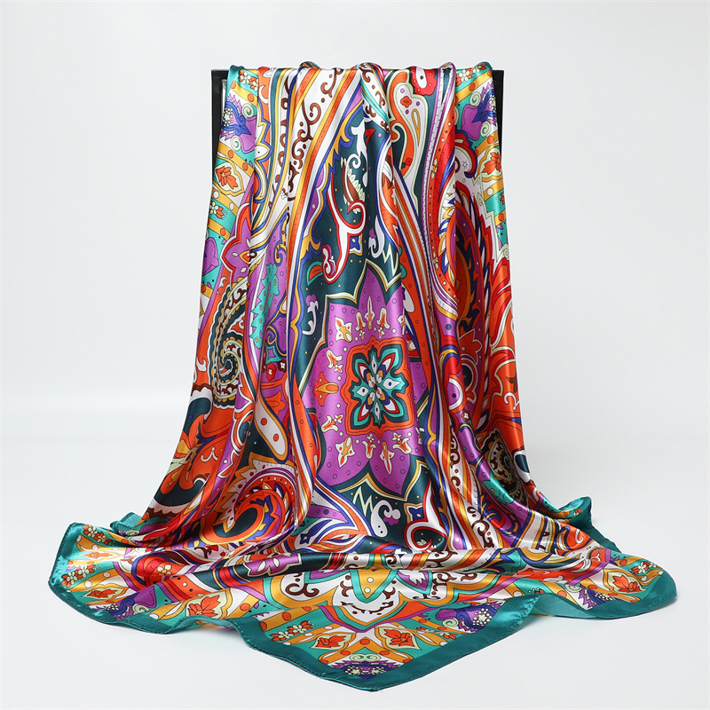90cm Fashion Printed Big Squar - Silk Scarf Square 评论和价格